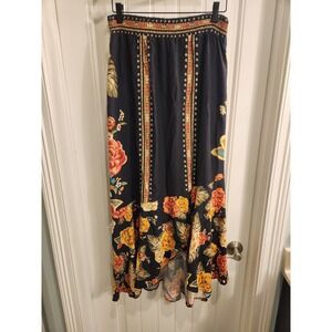 FARM Rio Black and Orange High-Low A-Line Midi Skirt